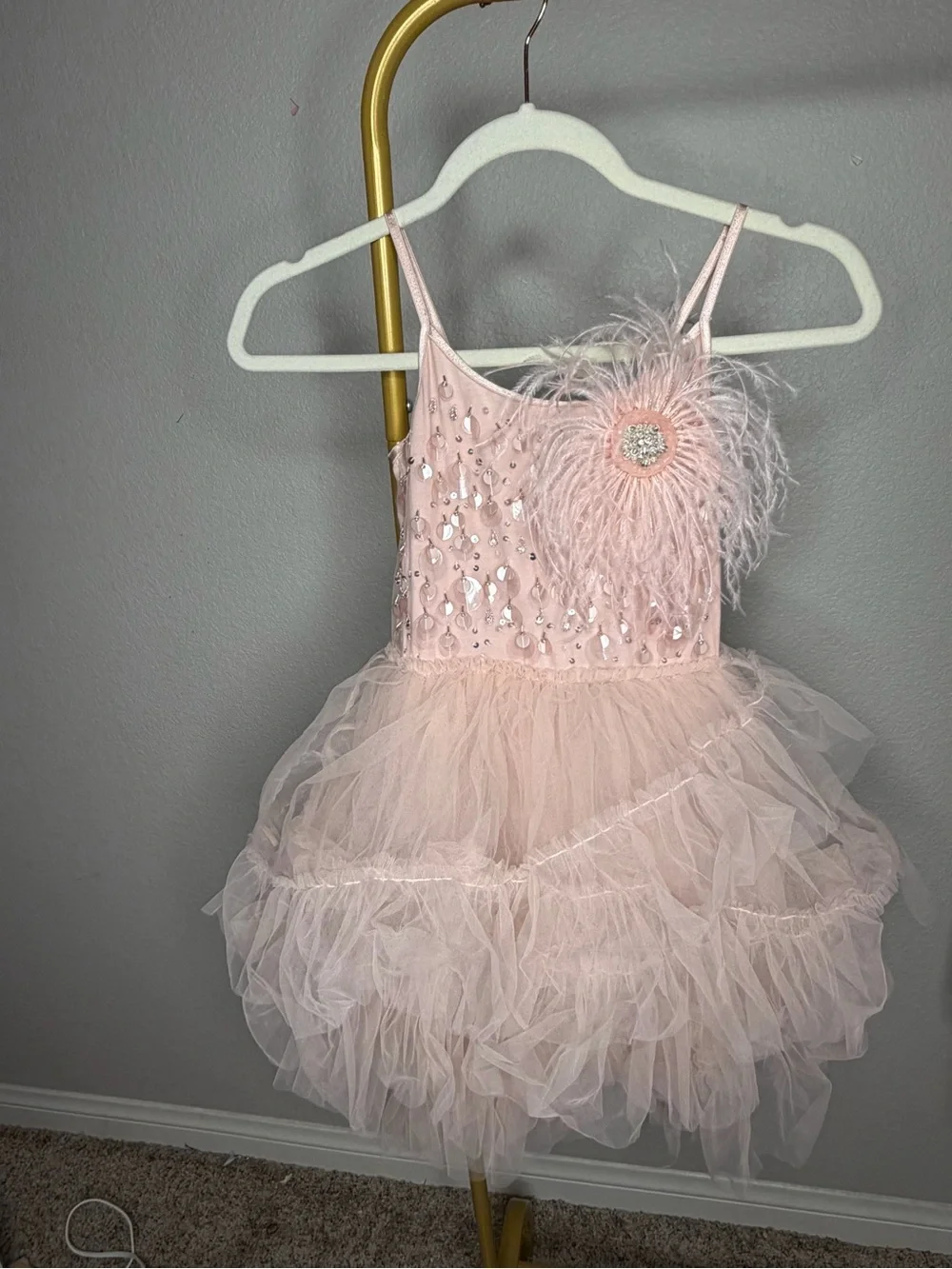 Tutu Du Monde Blush Pink Feather Rosette Tulle Dress